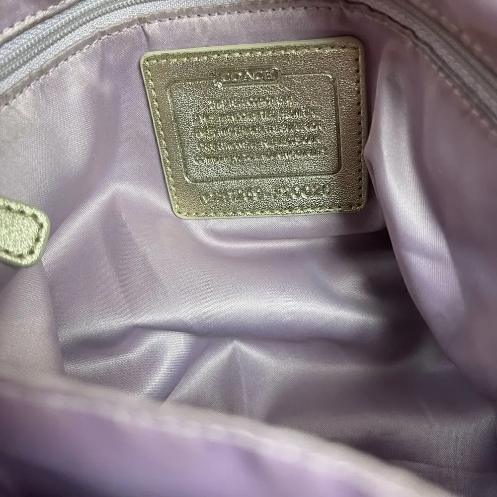 Coach large Tote Bag satin gold Signature F20026 metallic gold trim & Straps.